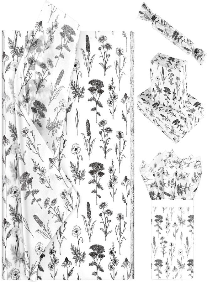 Bolsome 100 Sheet 20 * 14 Inches Vintage Wildflower Tissue Paper Black and White Floral Gift Wrapping Paper Botanical Decorative Tissue Paper for Gift Bags for Birthday Wedding Bridal Shower DIY Craft - Image 1